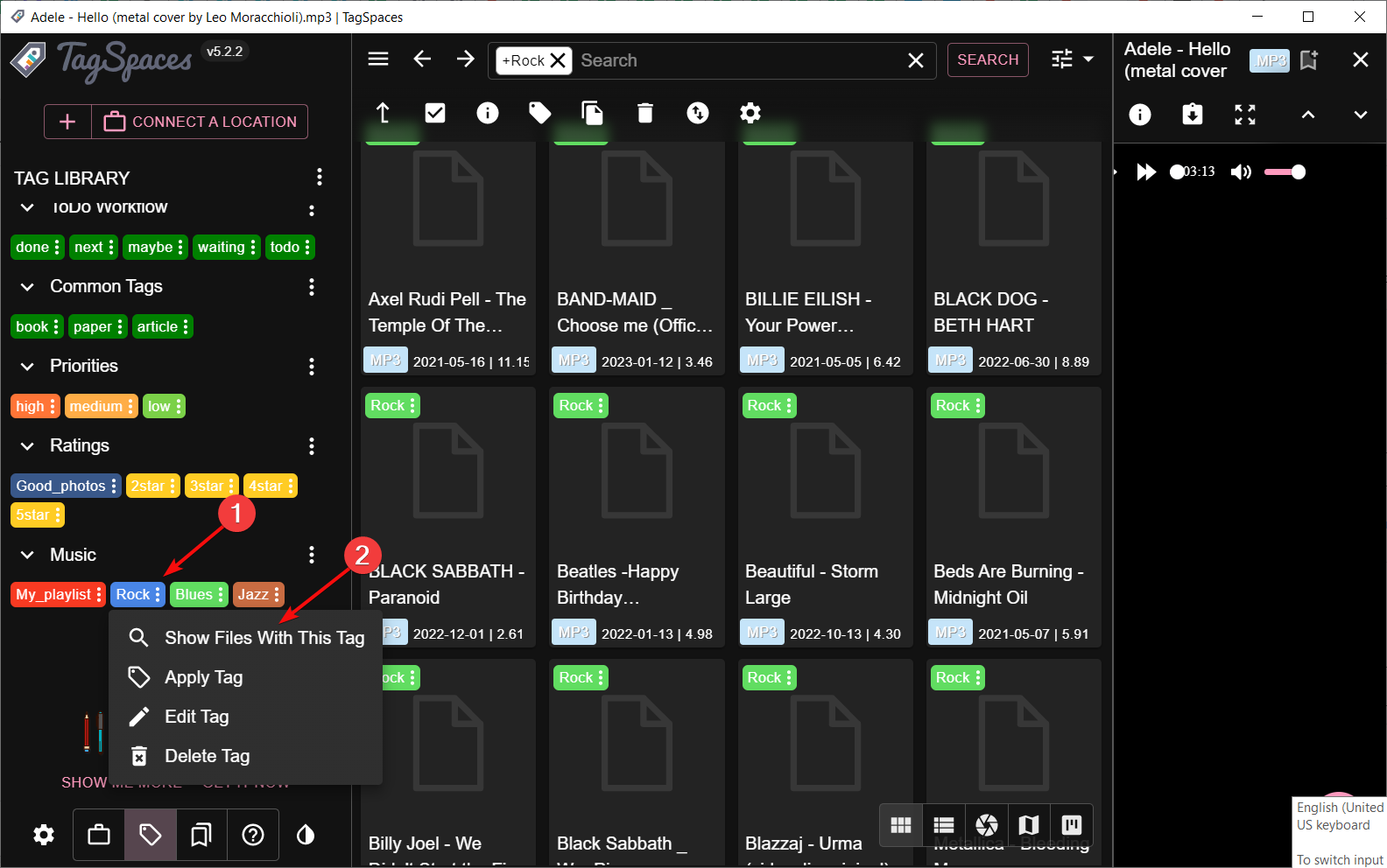 Показать файлы с выбранным тегом в TagSpaces