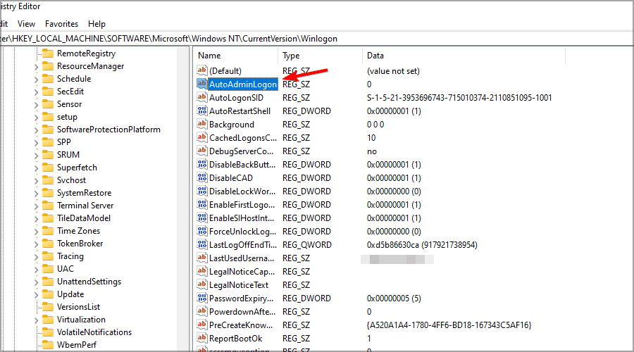 Impostare AutoAdminLogon a 1