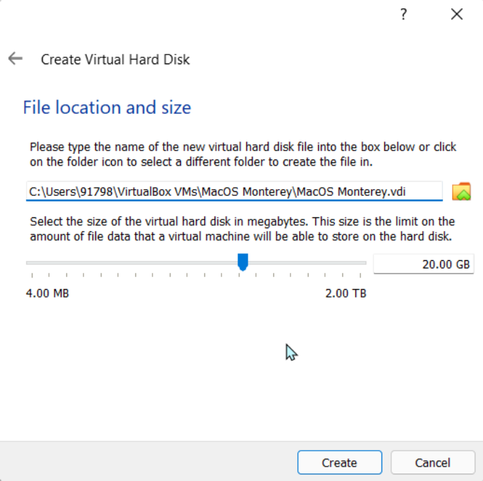 Директория установки виртуального диска в VirtualBox
