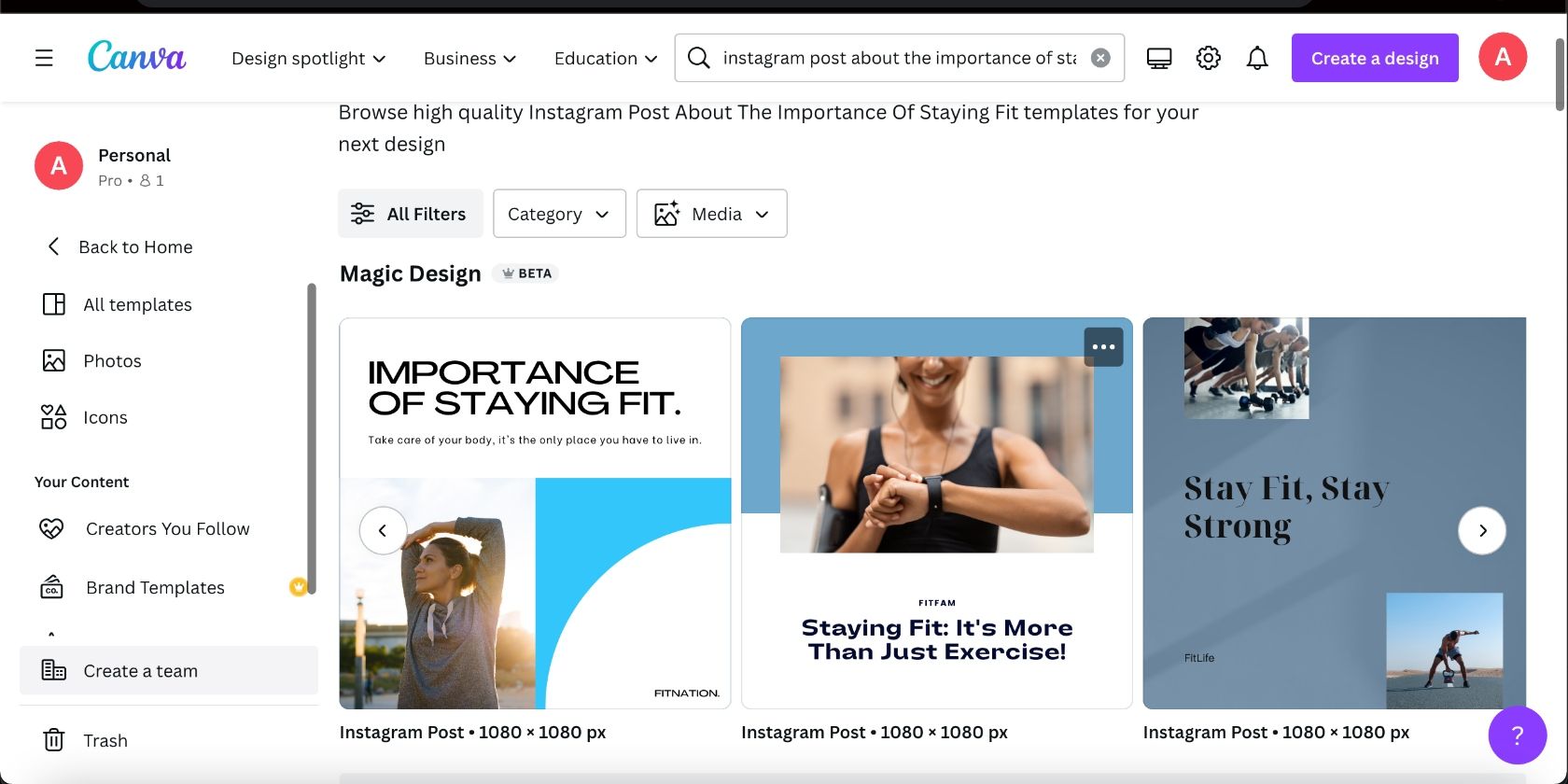 Результаты Magic Design для поста в Instagram о поддержании формы