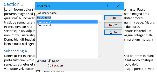 Переместить или повторно использовать закладку в Word