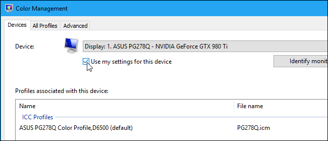 Флажок для использования пользовательских настроек цветопередачи