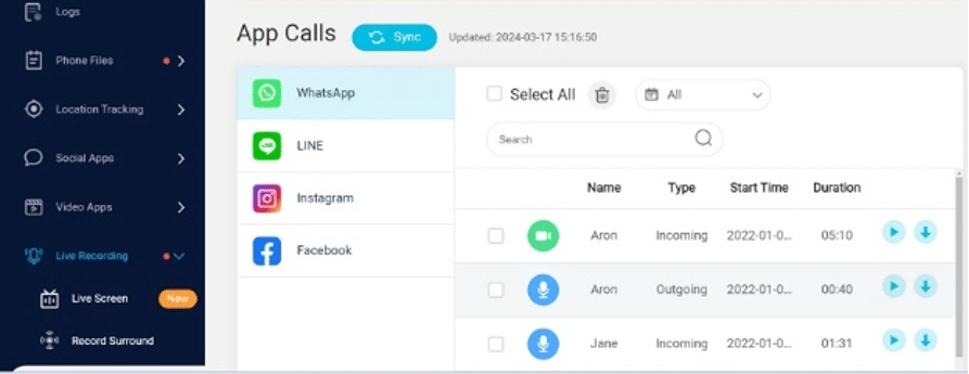 Grabación de llamadas de WhatsApp en el panel
