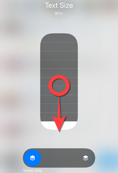 Передвигайте ползунок вниз, чтобы уменьшить размер шрифта для выбранного приложения.