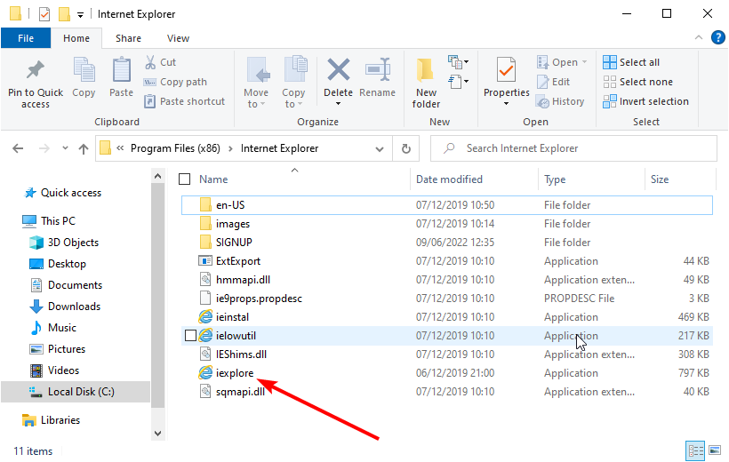 iexplore.exe — ярлык запуска Internet Explorer