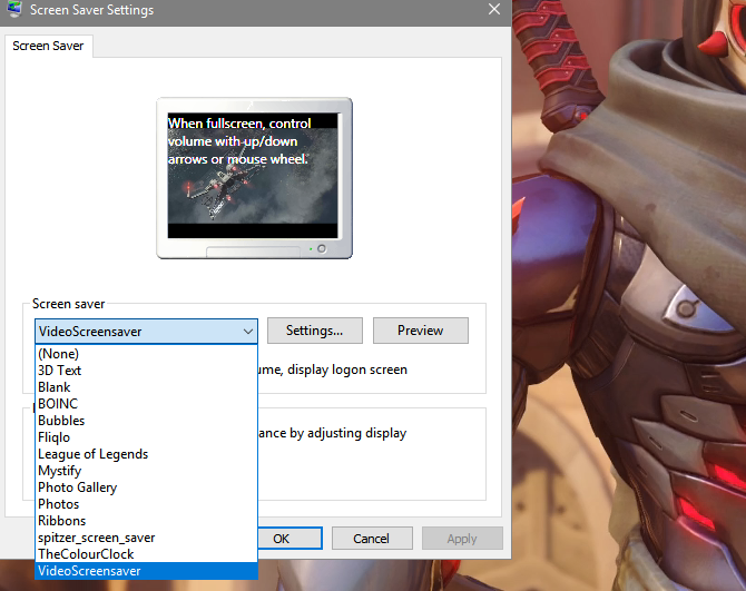 Настройки VideoScreensaver в Windows