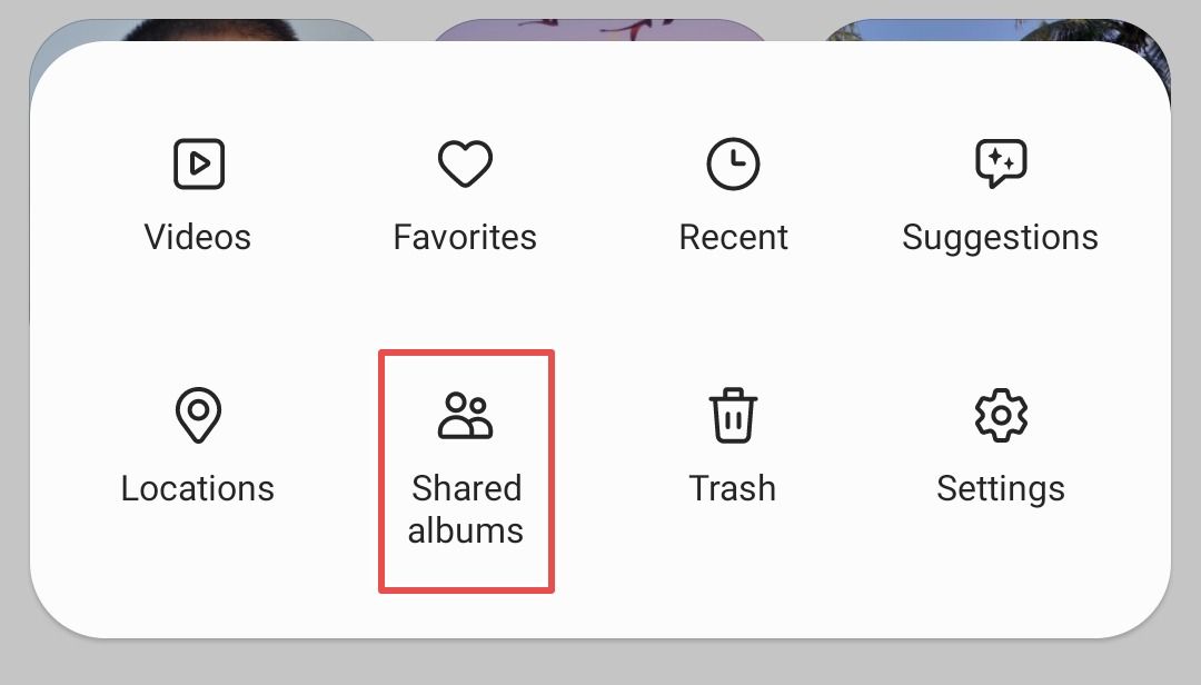 Shared Albums menu in Samsung Gallery