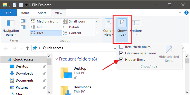 Показать скрытые элементы в Проводнике Windows