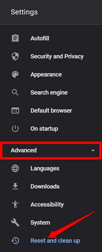 Сброс и очистка в настройках Chrome
