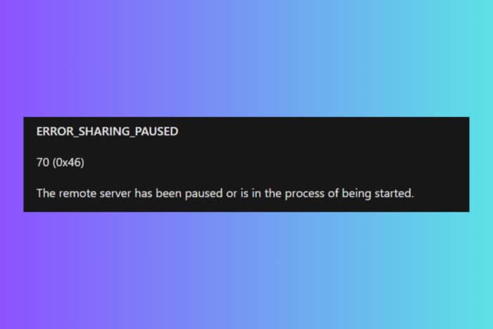 Как исправить ERROR_SHARING_PAUSED (Error 70)