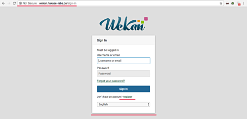 Регистрация в Wekan