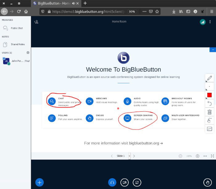 Инструменты аннотаций: карандаш и лазерная указка на слайде