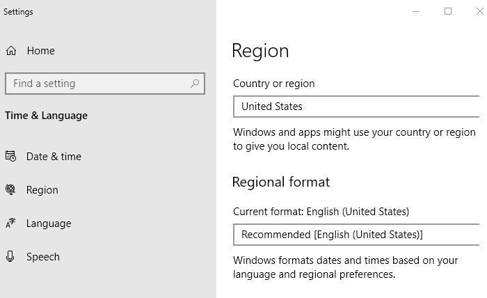 Параметры региона Windows