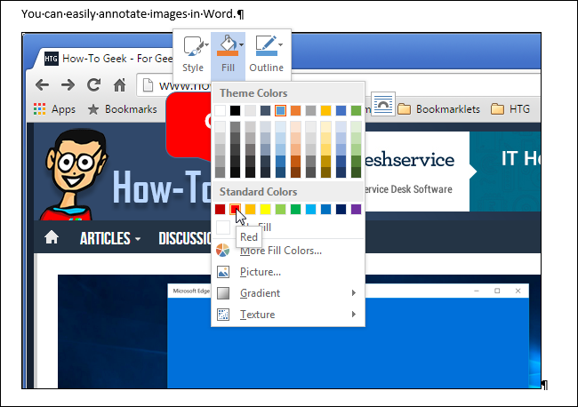 Параметры заливки: тема, стандартные цвета, дополнительные варианты