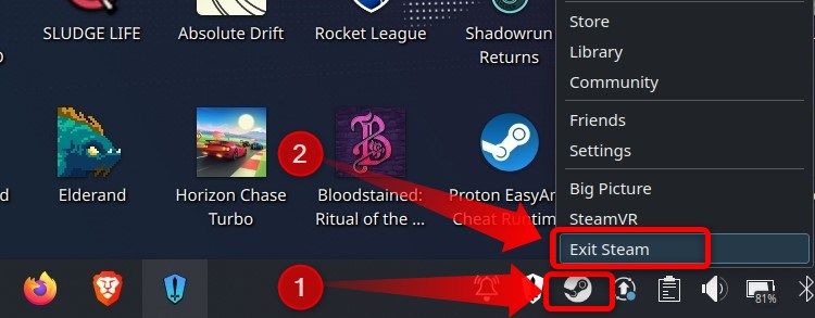 Закрытие Steam в SteamOS.