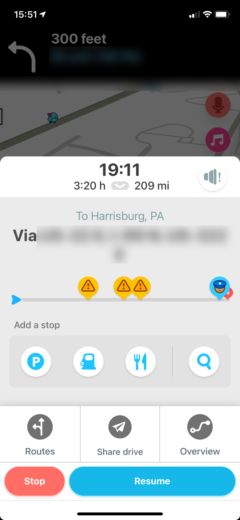 Waze: добавление остановки