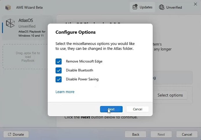 Завершение установки Atlas OS
