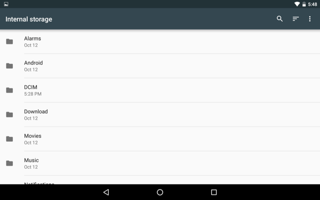 Интерфейс просмотра внутреннего и внешнего хранилища