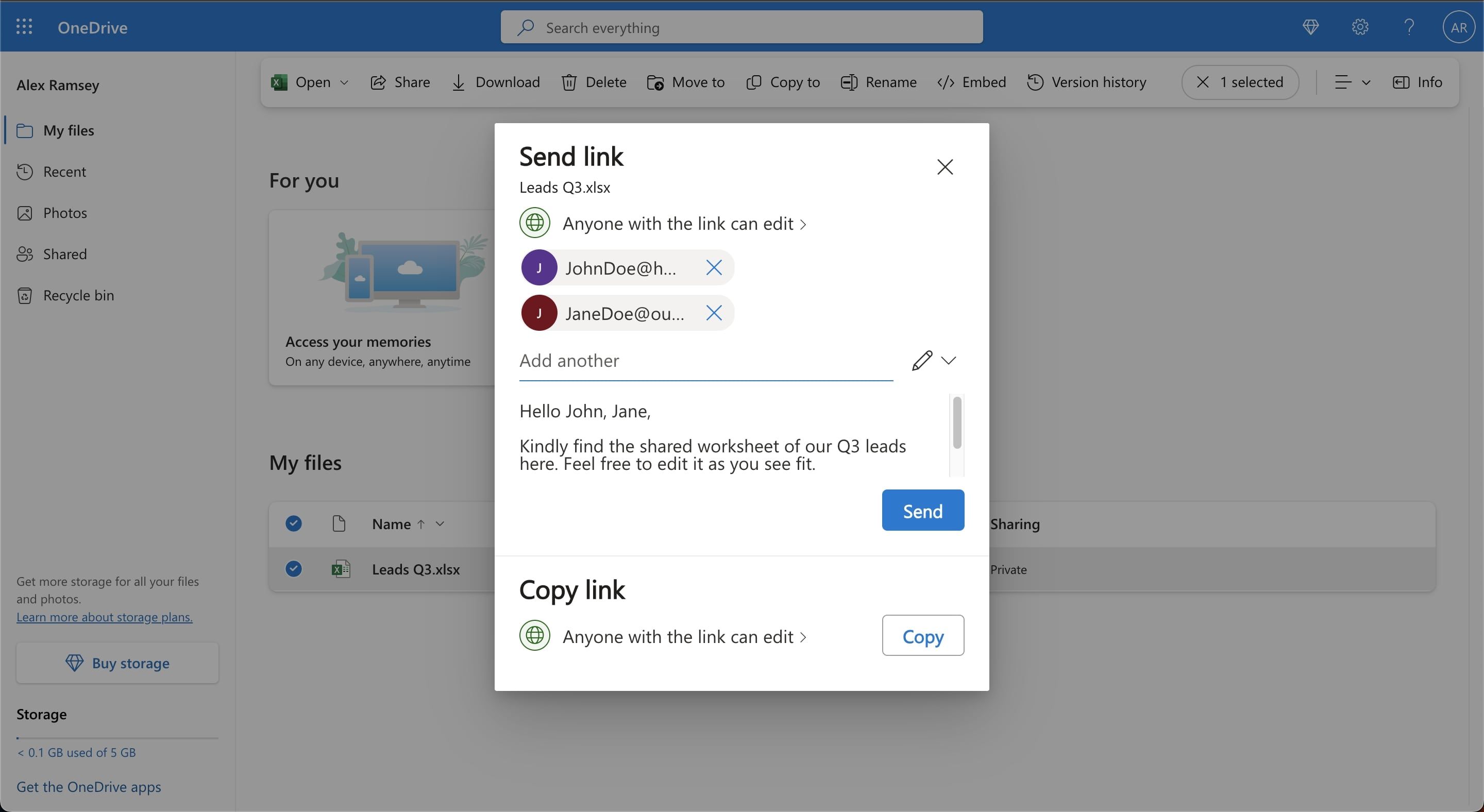 Поле для ввода сообщения при отправке приглашения