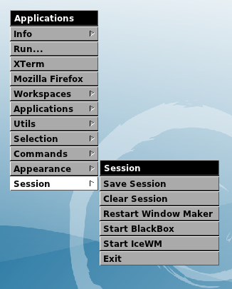 Меню выхода из сессии Window Maker