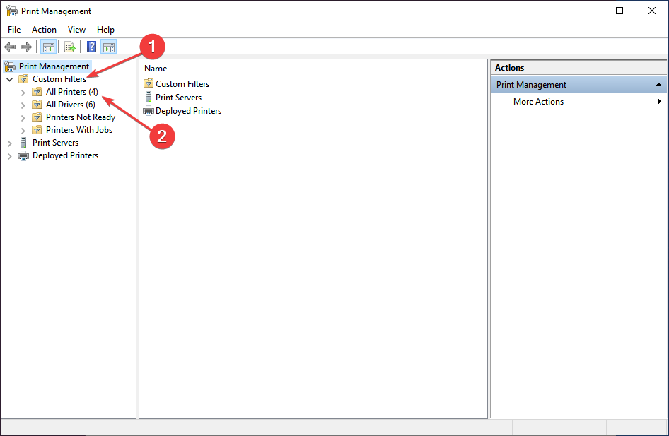 Фильтр All Printers в Print Management