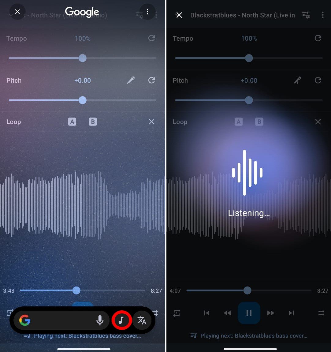 how to find a song by using Circle to search audio