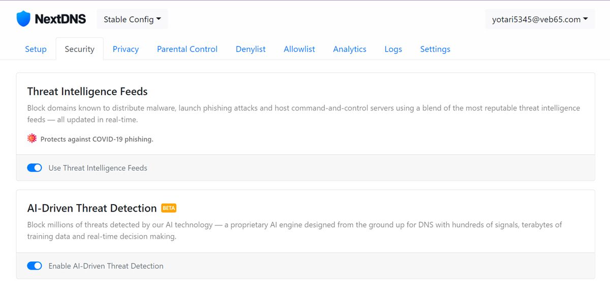 NextDNS Security Options