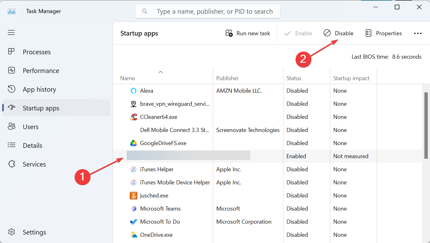Отключение iCloud в автозагрузке через Диспетчер задач