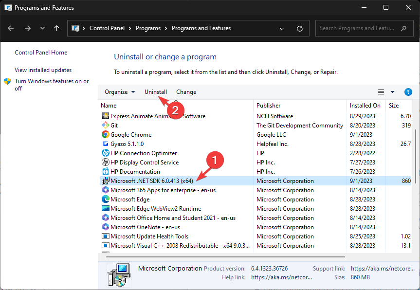 Опция восстановления .NET Framework в appwiz