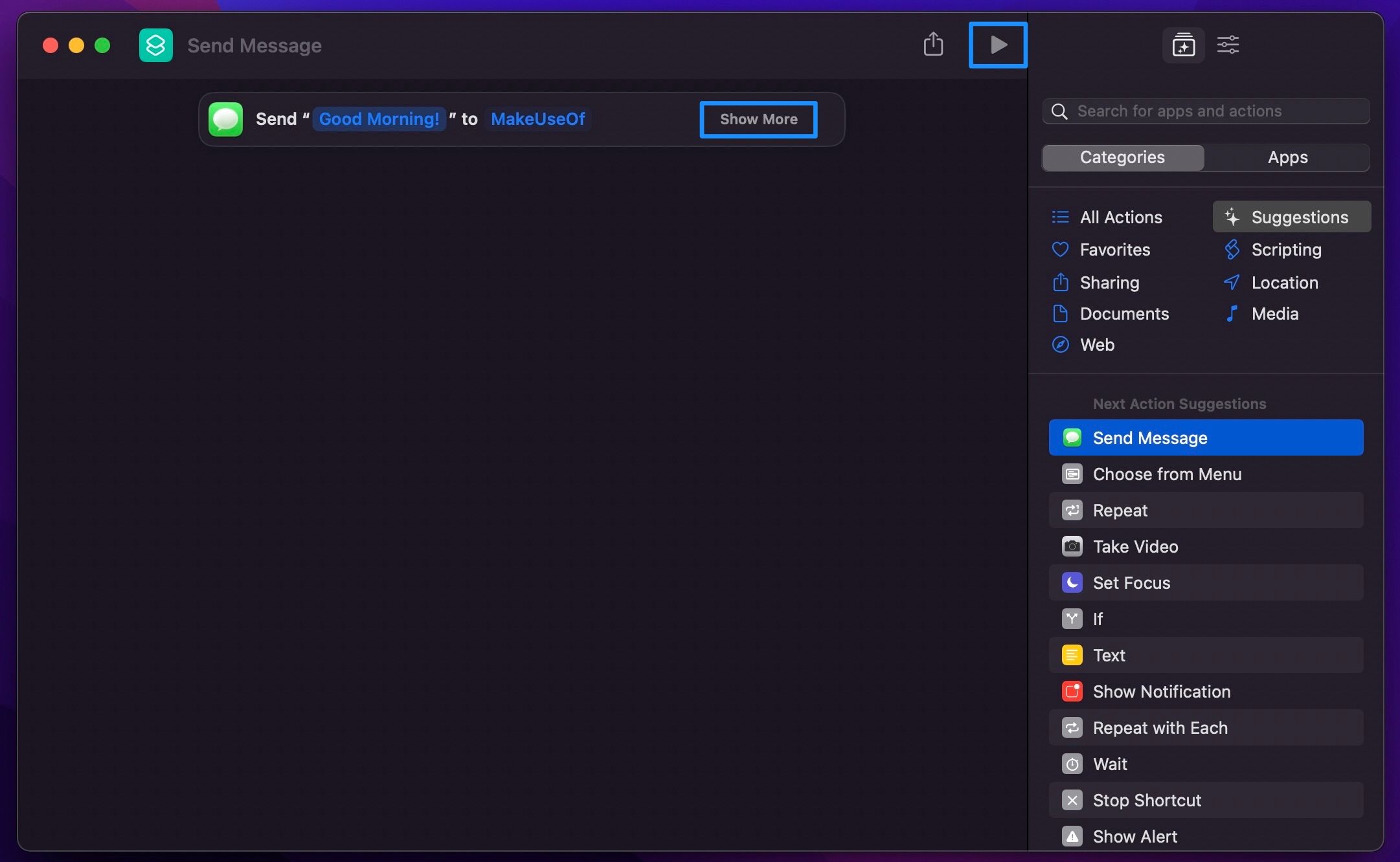 Добавление действий в ярлык в macOS Monterey