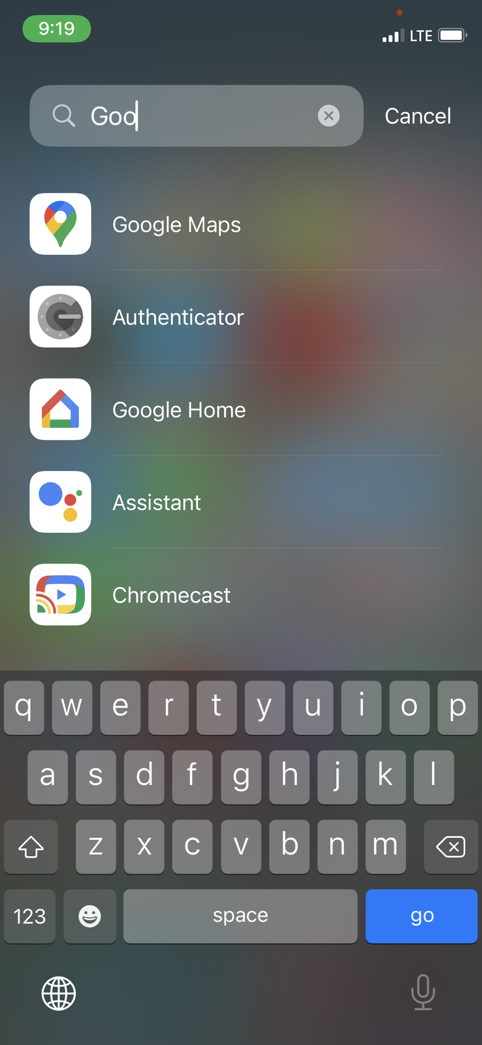 Поиск Google Maps на iPhone
