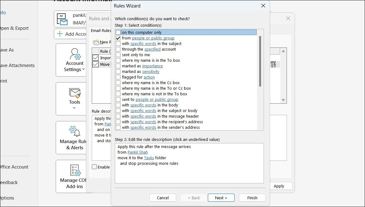 Настройка правила Outlook для работы на всех устройствах