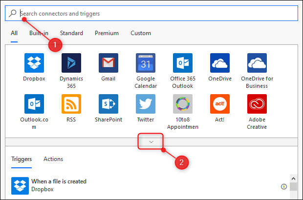 Панель поиска триггеров и разворачивание списка сервисов