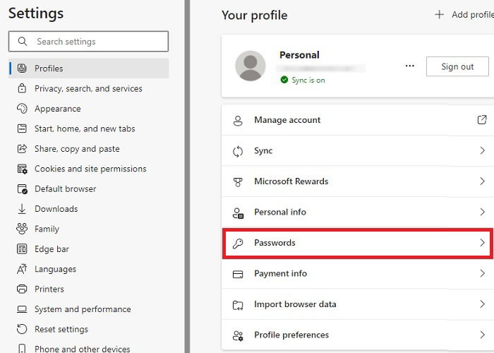 Скриншот: меню Профили → Пароли в Edge