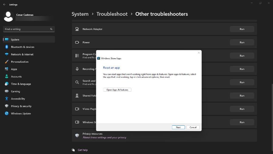 Результат работы средства устранения неполадок с предложенными действиями