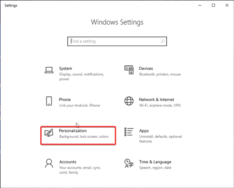 Окно Персонализации Windows 10