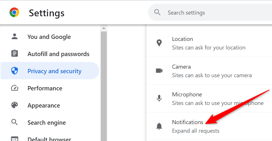 Настройки уведомлений в Chrome