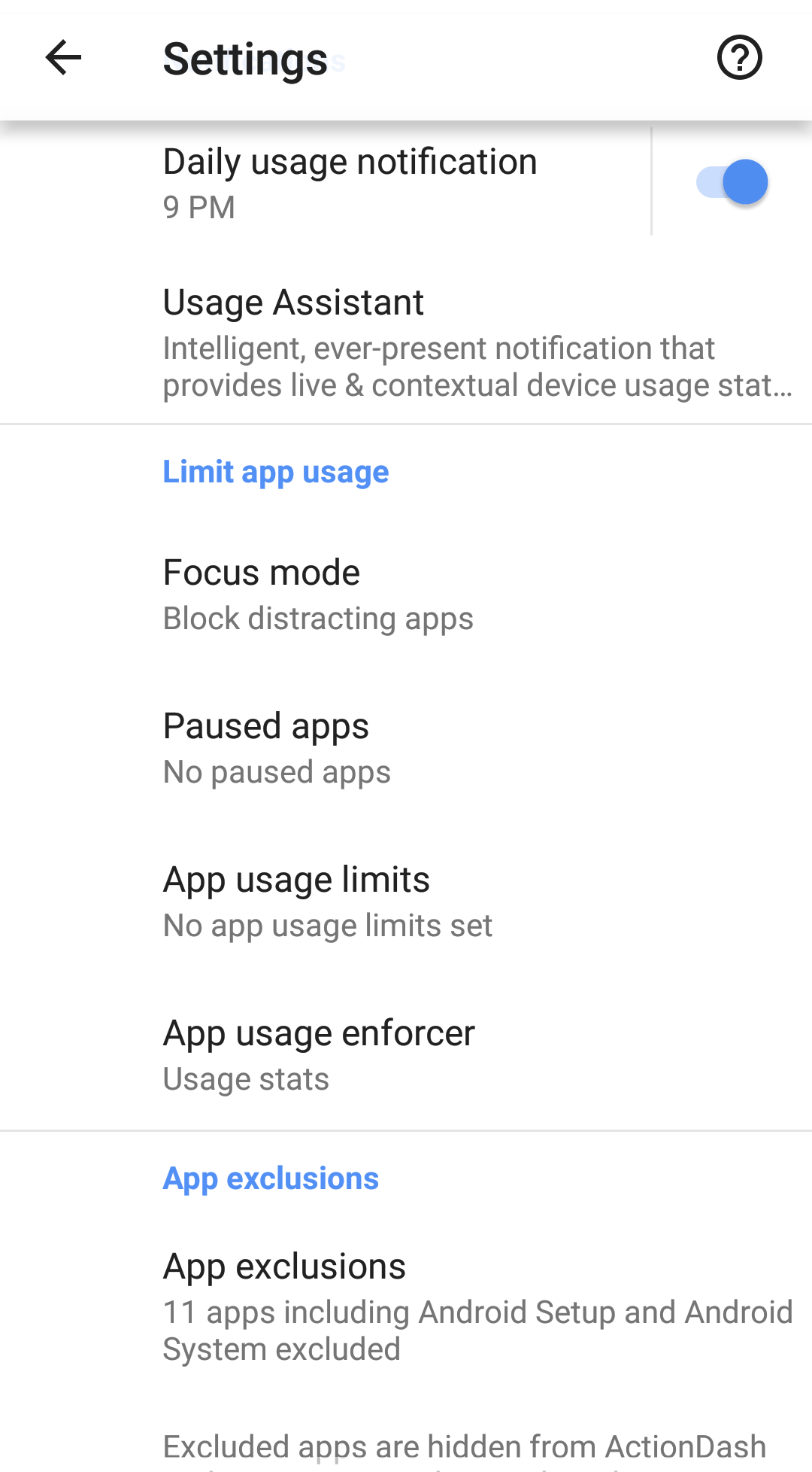 ActionDash App Restriction Settings