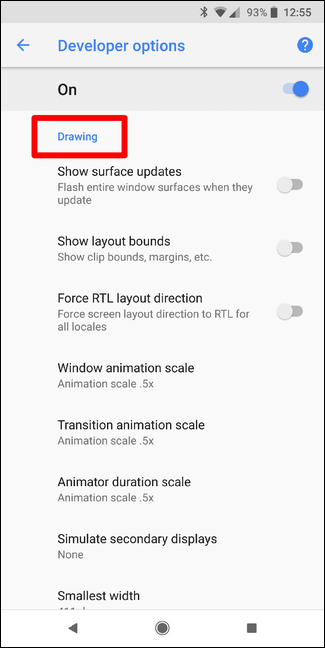Экраны с настройками Window Animation Scale, Transition Animation Scale и Animator Duration Scale