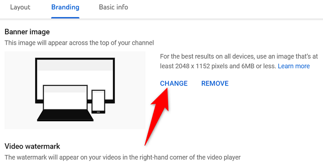 Нажмите «Изменить» рядом с полем баннера.