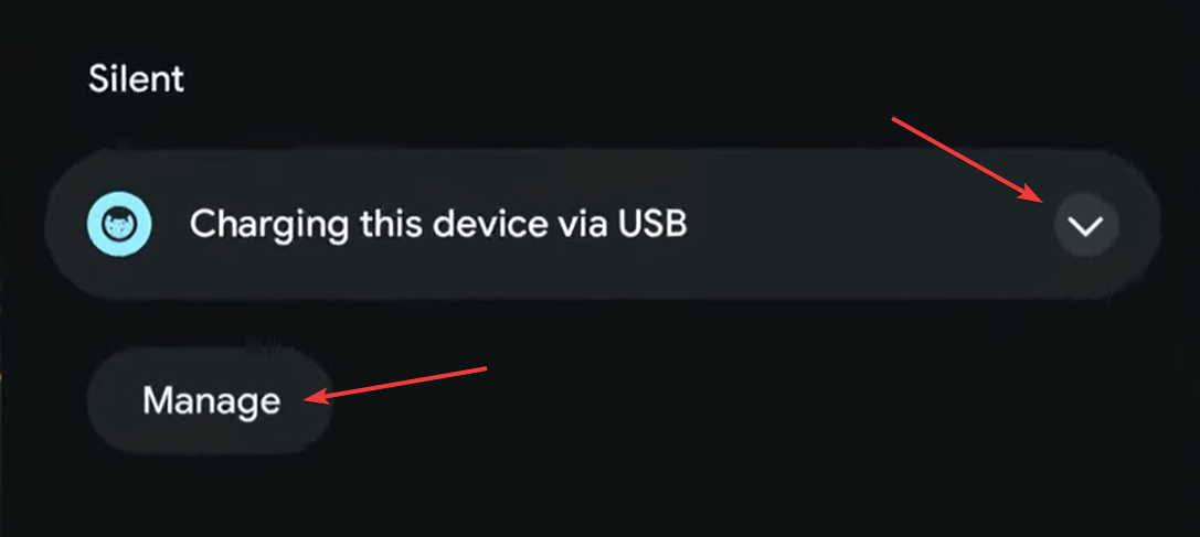Уведомление USB на Android с выбором режима подключения