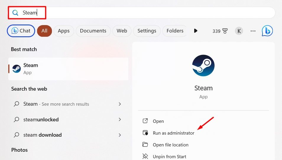 Запуск Steam от имени администратора в меню Пуск