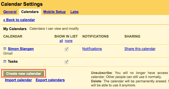 Веб‑интерфейс Google Calendar — создание нового календаря