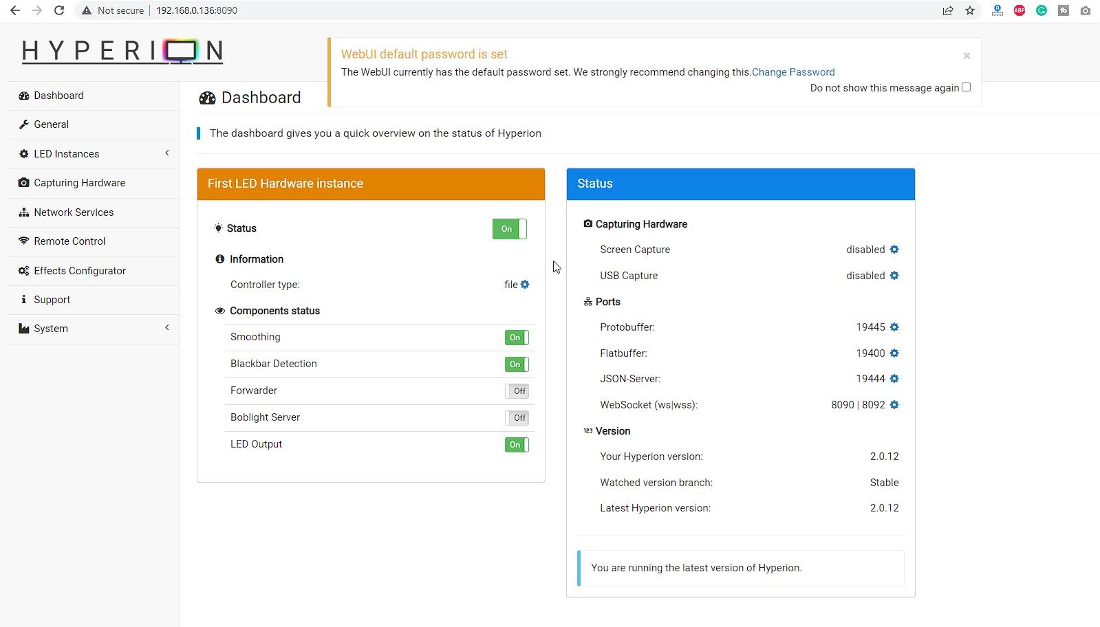Веб-интерфейс Hyperion по IP-адресу Raspberry Pi