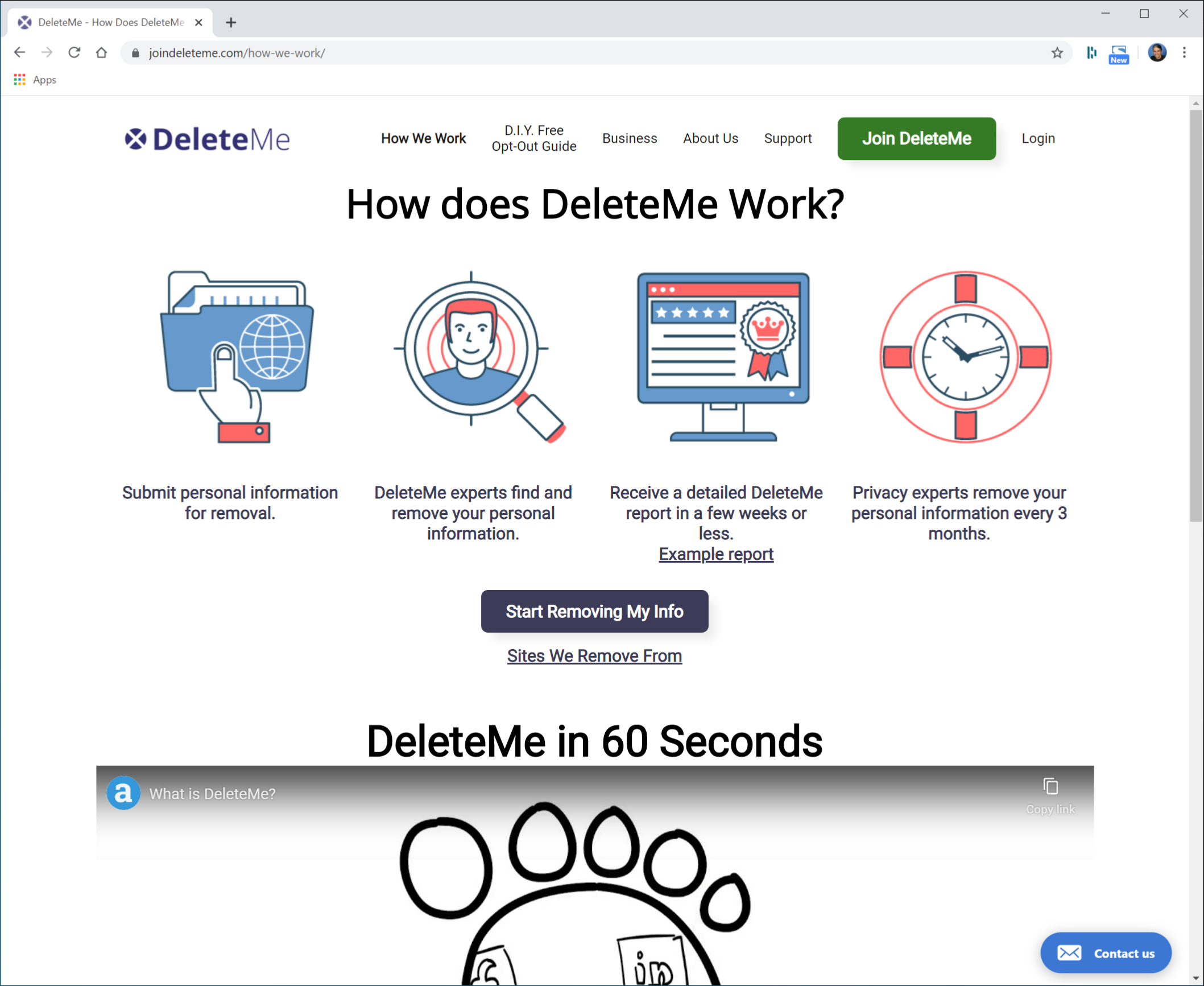 Скриншот сайта DeleteMe с тарифами и описанием услуги