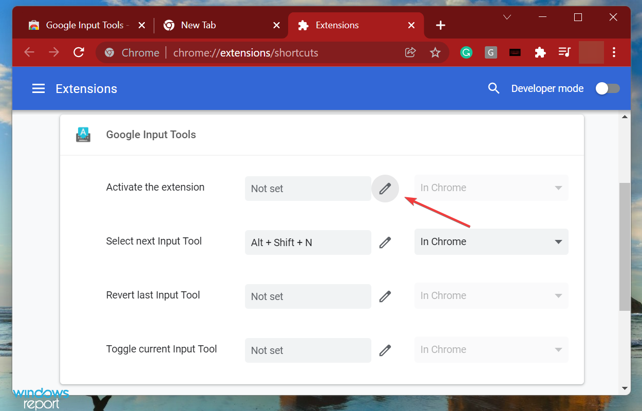 Установить сочетание клавиш для активации расширения