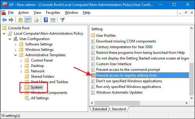 Параметр Prevent access to registry editing tools в GPEDIT