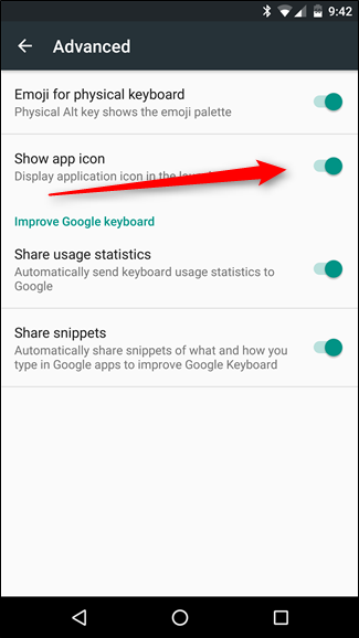 Ярлык Настройки клавиатуры Google в панели приложений