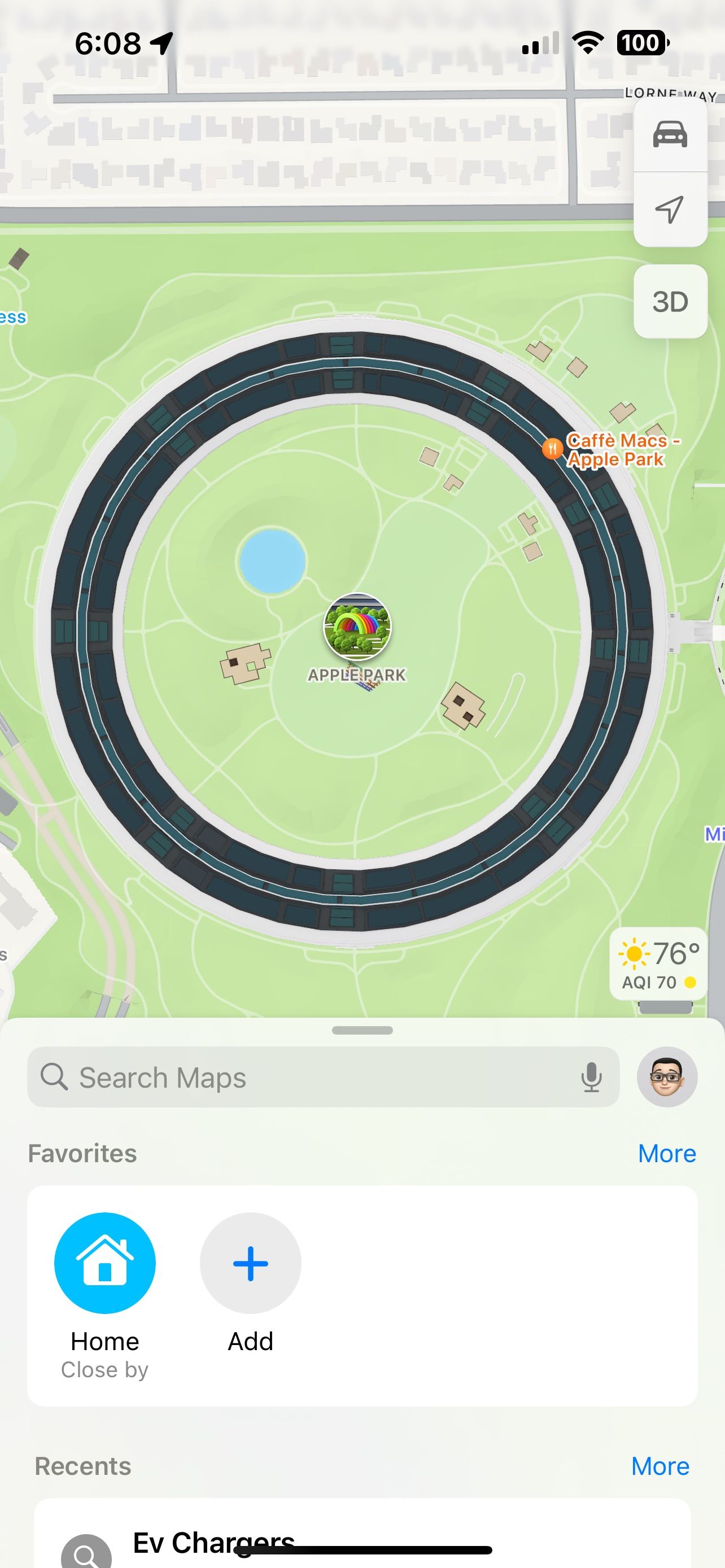 Экран «Карты» iOS с домашним экраном