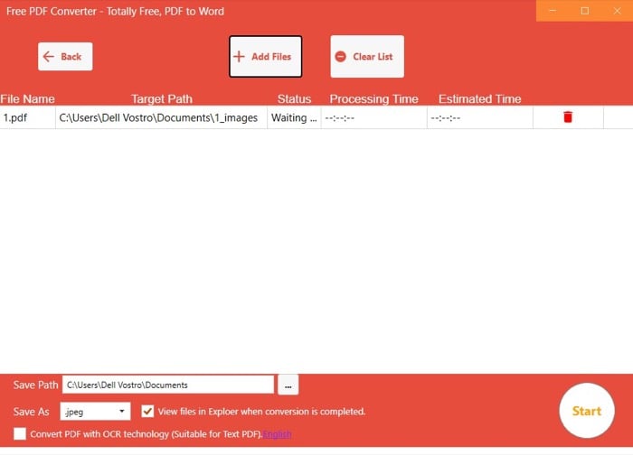 Процесс конвертации в Free PDF Converter